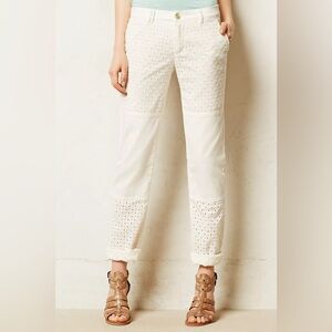 Pilcro by Anthropologie Pants Women 28 P Ivory Hyphen Eyelet Chino Straight